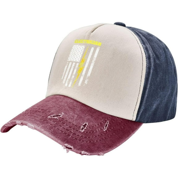 Electrician USA Flag American Hat Vintage Adjustable Baseball Cap Cotton Dad Hat Trucker Hat for Women Men,Dark Red