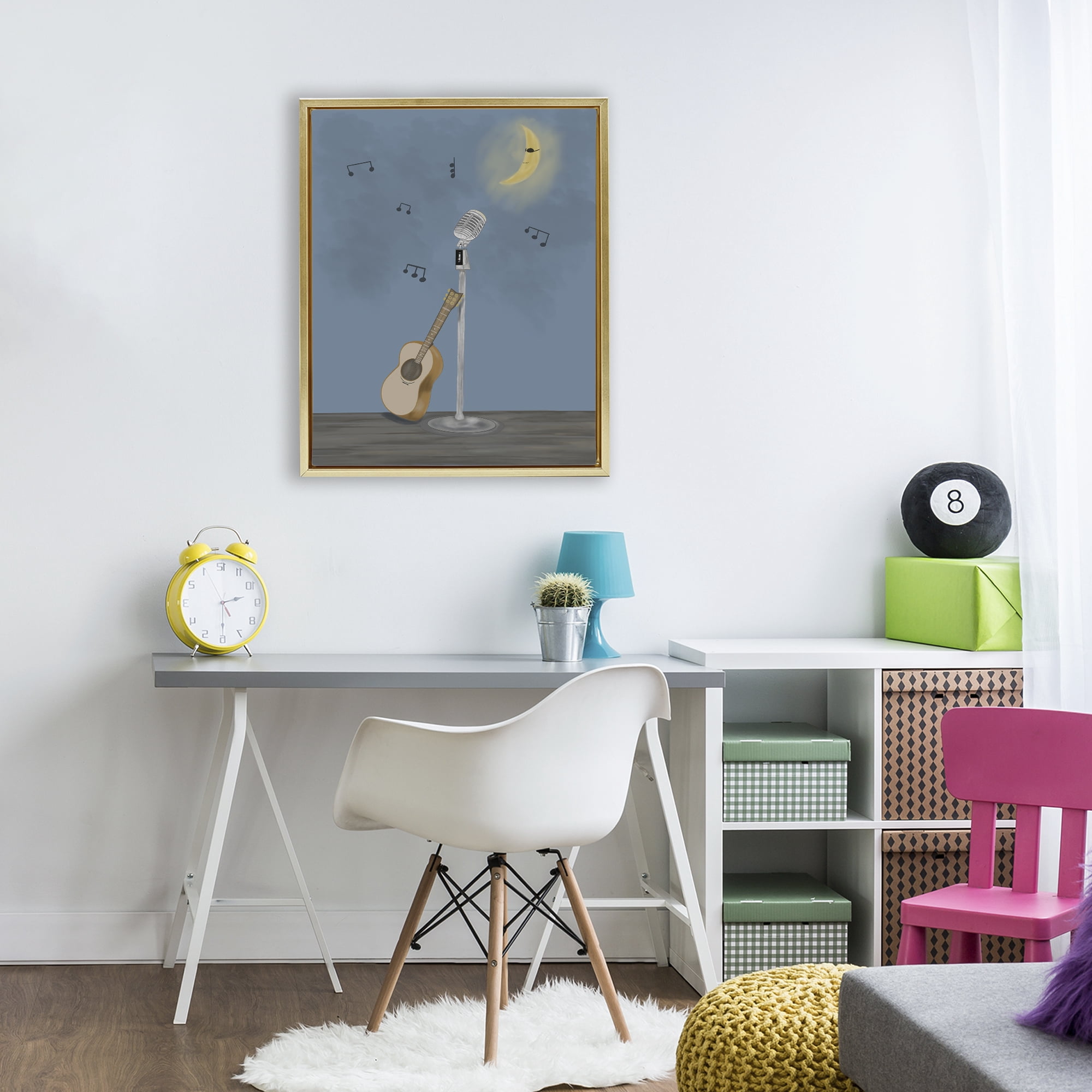 Stupell Industries Music And Moon Stage Gold Framed Floater Canvas Wall Art, design by Leslie Hermosa