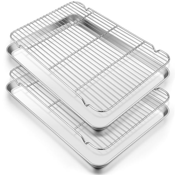Vesteel Extra Large Baking Sheet and Rack Set of 4 ( 2 Pans 2 Cooling Racks ), Stainless Steel Cookie Half Sheet Pan Rectangle - 20''x14''x1''