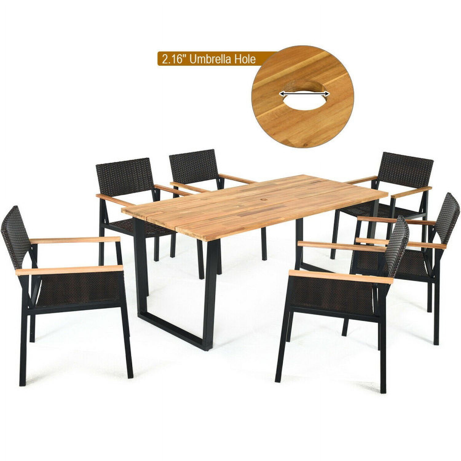 Aimee Lii 7 Pieces Outdoor Dining Set with Large Acacia Wood Table Top, Outdoor Patio Furniture Aimee Lii 7 Pieces Outdoor Dining Set with Large Acacia Wood Table Top, Outdoor Patio Furniture