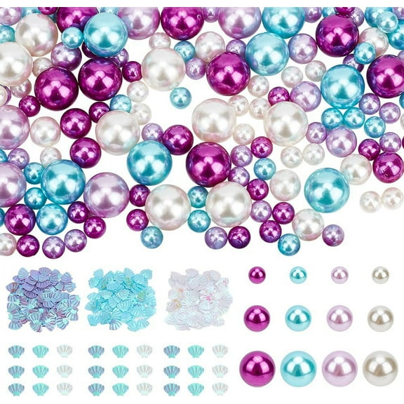 1Set 200pcs Pearls for Vase Filler No Hole Faux Beads Plastic Paillette Sequins Beads Water Candle Beads Centerpieces Beads for Makeup Brush Holder Wedding Home Table Decor