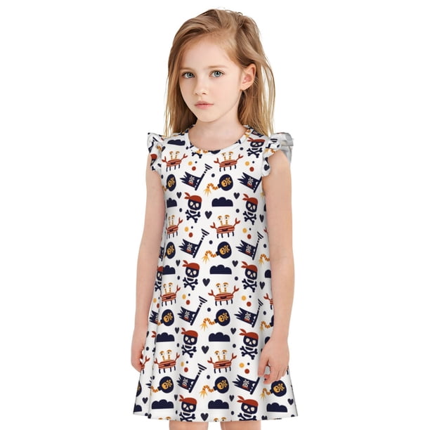 Fotbe Pirate Theme Vestido de Dormir para Niñas de 3 a 10 Años, Mangas Cortas, Estilo Princesa, Pijama Camisón con Mangas Voladas-Medium