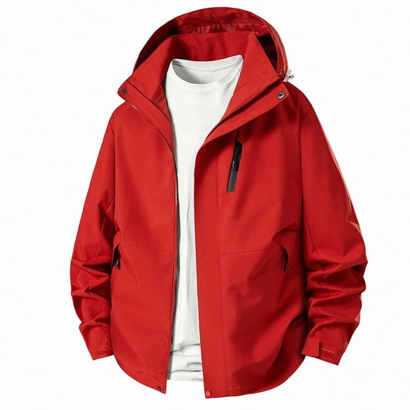 Zefriona Men's Water-Resistant Hooded Softshell Windbreaker Jacket for Hiking Red M