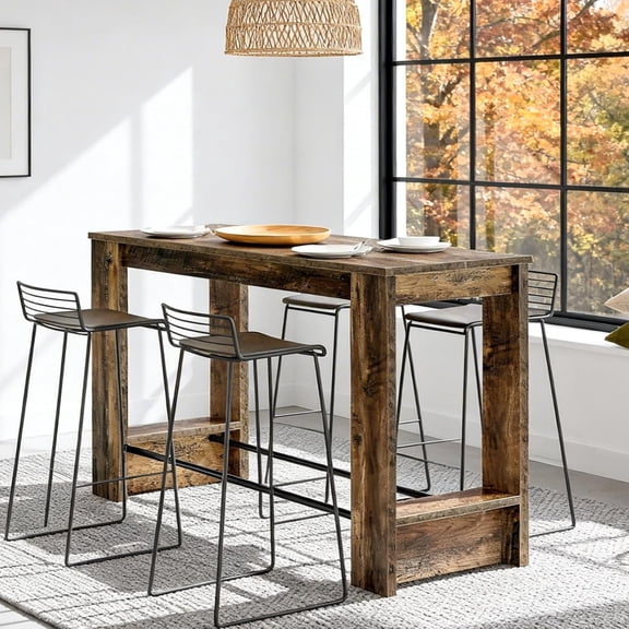 Tribesigns 63-Inch Kitchen Bar Table, Farmhouse Rectangular High Top Kitchen Table with Footrest for Dining Room (Only Table)