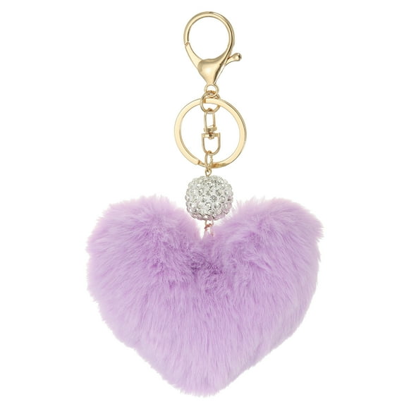 Uxcell Faux Fur Pom Pom Keychain Artificial Cute Puff Ball Keychain Heart Fluffy Charm Plush Pendant Light Purple