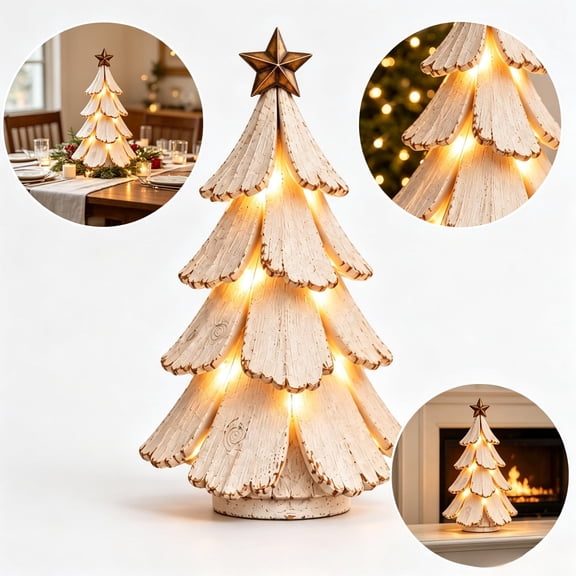 Vintage Lighted Christmas Tree Figurine,Mini Tabletop Centerpiece Glowing LED Lights, Festive Holiday Decor, Nostalgic Winter Pines Gift for Women, Indoor Home Keepsake