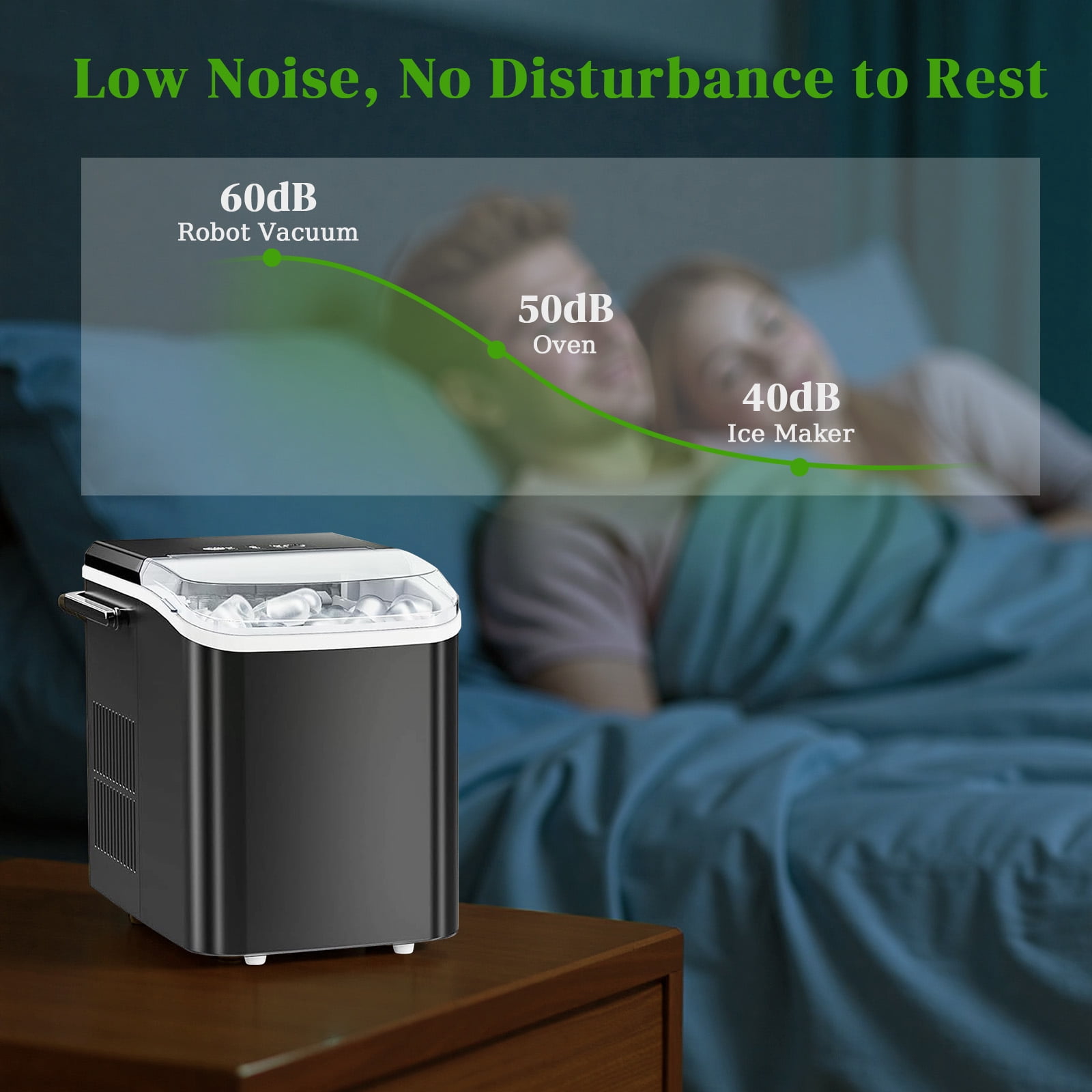 Haysky Countertop Ice Maker, 26 Lbs/24H, Ice in 6Mins, 2 Sizes, Self-Cleaning Portable Ice Machine Countertops for Home, Office, RV, Camping, Black