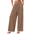 thumbnail image 2 of Yellow Womens Work Pants Business Casual, Wide Leg Pants for Women, Weekend Nylon Capris for Women Casual Summer, Women's Solid Color Casual Elastic Waist Pants Wide Leg Plus Size Loose, 2 of 6