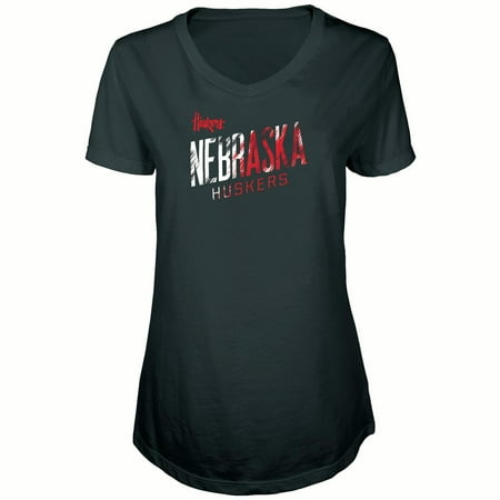 Nebraska Cornhuskers Santa - Women's Russell Black Nebraska Cornhuskers Tunic Cap Sleeve V-Neck T-Shirt