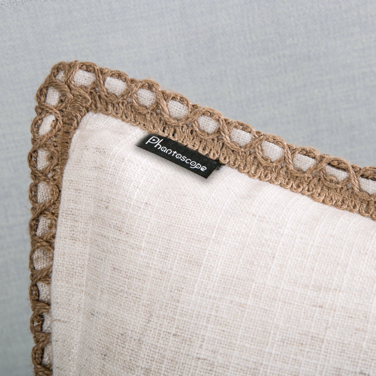 Phantoscope Linen Trimmed Farmhouse Series Decorative Throw Pillow, 18" x 18", Off White, 1 Pack