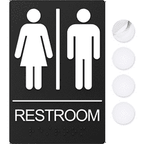 Assured Signs Restroom Sign for Wall | Bathroom Signs | 9 by 6" | Black Acrylic | ADA Compliant with Braille | Includes Adhesives | Ideal for Office or Home