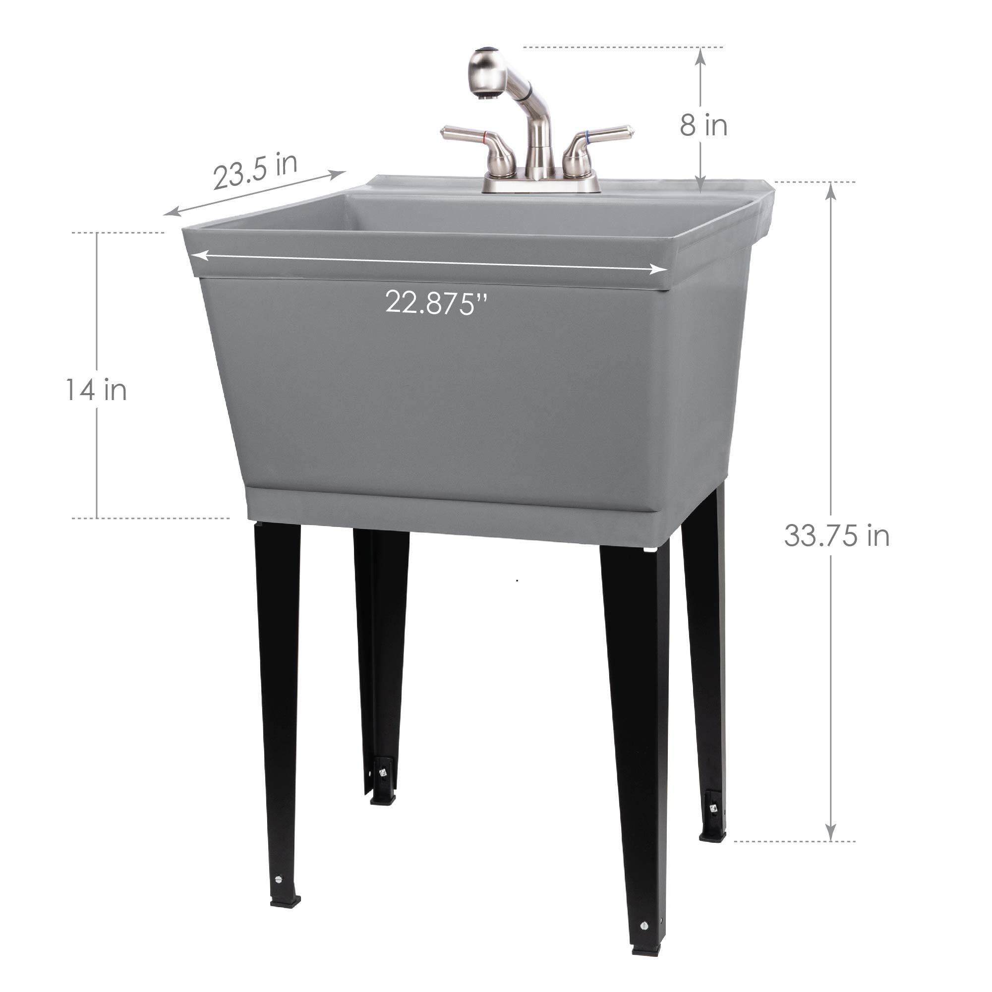 Tehila Grey 19 Gallon Utility Sink with Stainless Steel Finish Pull-Out Faucet