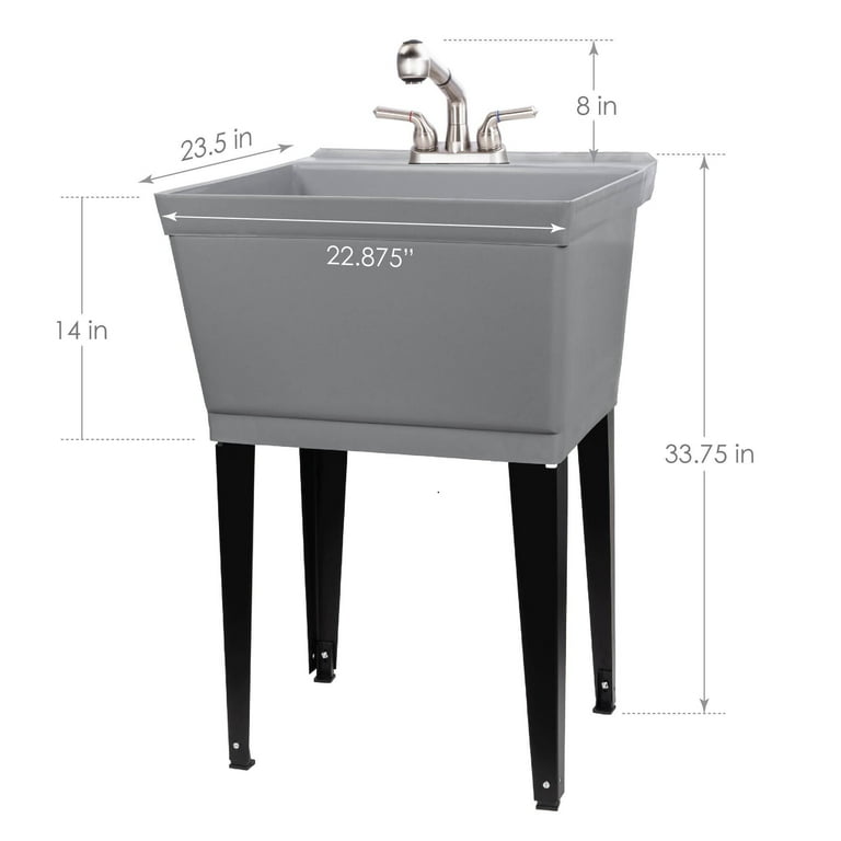 TEHILA 19 Gallon Utility Sink Set with Non-Metallic Stainless Steel Finish Pull-Out Faucet