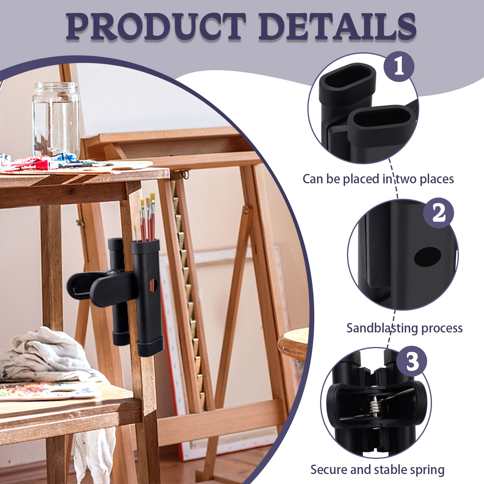 Sekonow 2 Pack Paint Brush Clip, Easel Watercolor Art Paint Brush Holder Organizer and Storage, Drumstick Holder, Black