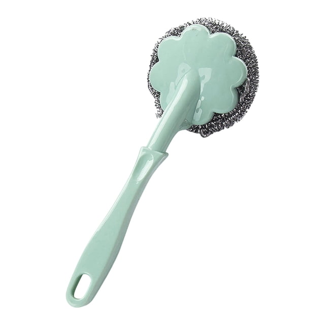Yhmxh Utensilios de cocina Cepillo para ollas con mango de madera de acero inoxidable, cepillo de cocina, quitamanchas, colgador, mango largo, limpieza del hogar, ollas y sartenes.