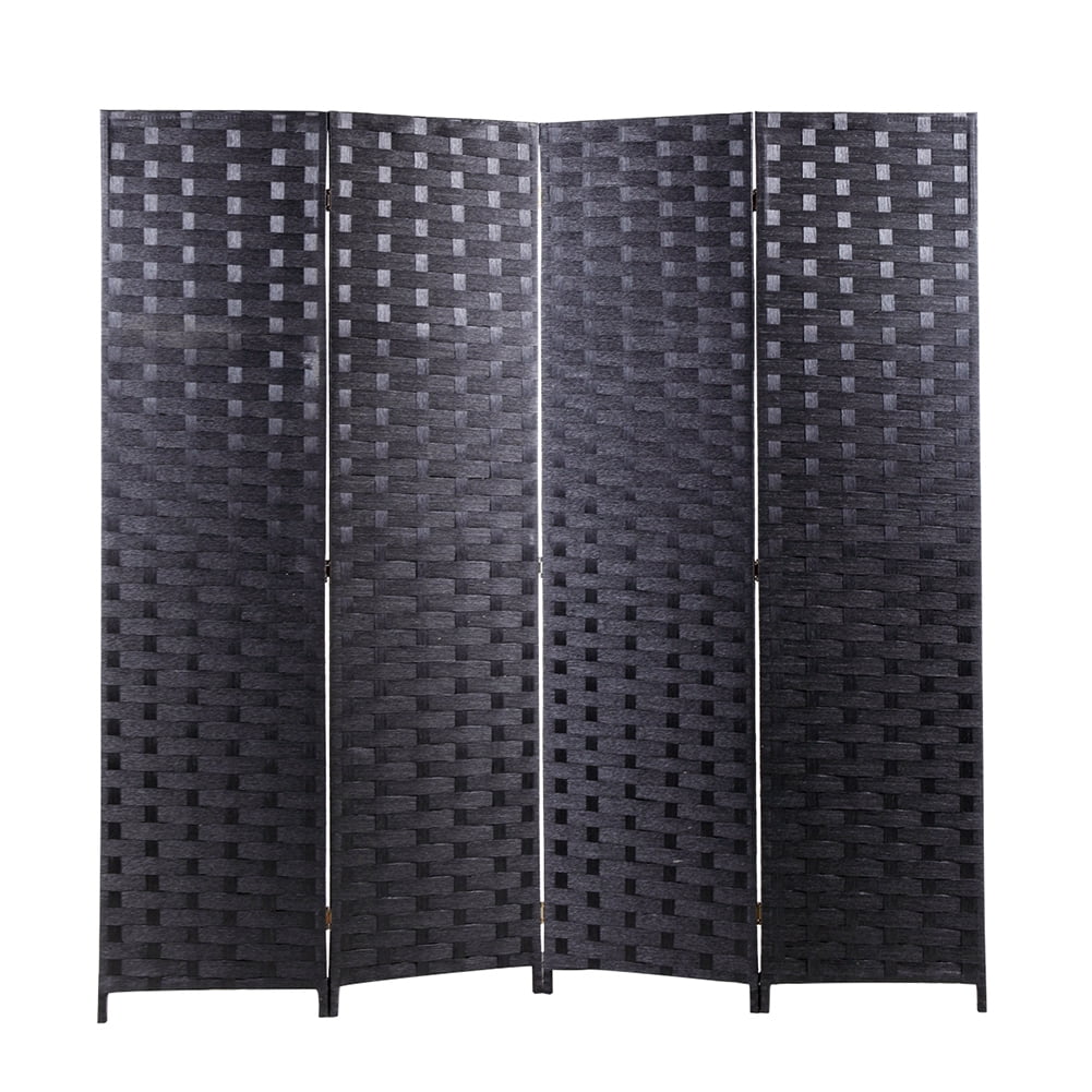 Kadyn 4 Panel Folding Weave Fiber Room Divider, Portable Privacy Room Screen for Home Office, Black