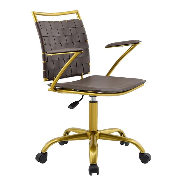 Modway Chaise de Bureau Réglable en Métal Fuse, Similicuir et Or, Dossier à Lanières, Brun