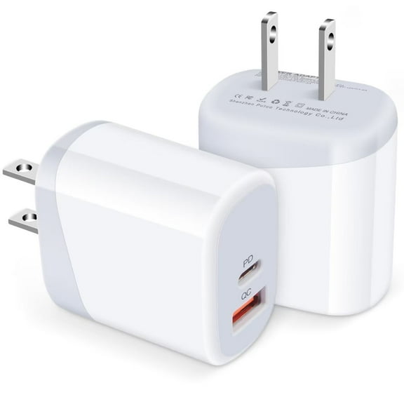 USB C Block Charger,2PCS ABCPOW 20W PD Type C Charger Block QC3.0 Dual USB Wall Charger Adapter Plug USB C Brick Power Delivery Fast Charge Quick Charging Charger Block,White