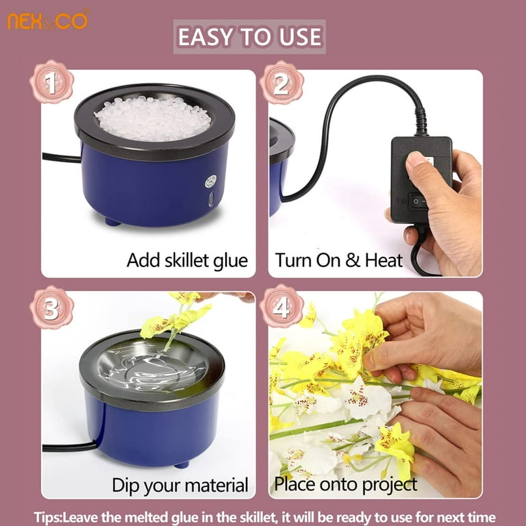 Glue pot for making, electric hot melt adjustable temperature control glue  pot for glue sticks granule beads, diameter, for flowers, crafts, batik,  garlands, hair extensions 