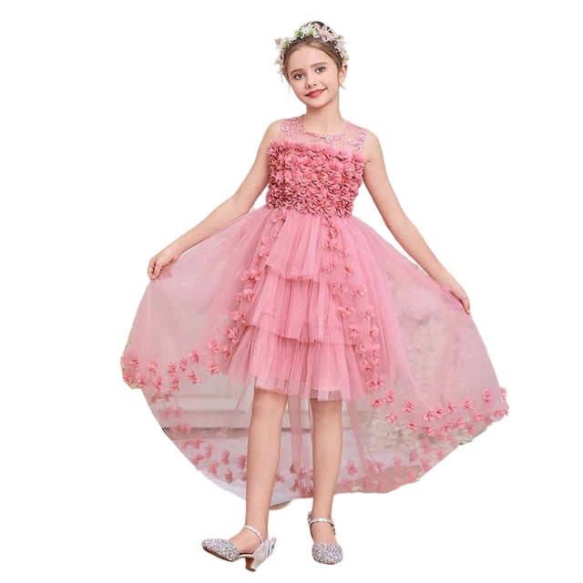 Wdgfv Robe Fleurie Fille Design Fleuri Sans Manches Robe Princesse pour Mariage Fête Rose 9-10 Ans