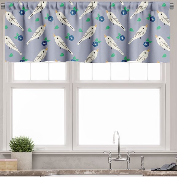 Ambesonne Spring Valance Pack of 2, Abstract Floral Birds, 54"X12", Pale Ceil Blue Ivory
