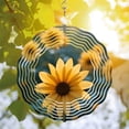 thumbnail image 3 of Vibrant Yellow Flower Metal Wind Spinner with Abstract Concentric White Lines - Modern Garden Decor for Yard and Outdoor Spaces, 3 of 6