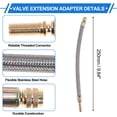 thumbnail image 3 of 1 juego de extensión de válvula de neumático de cobre de 180 grados con adaptador de inflado de válvula de neumático de acero inoxidable de 250 mm para automóvil, motocicleta, RV, camión y bicicleta, 3 of 6