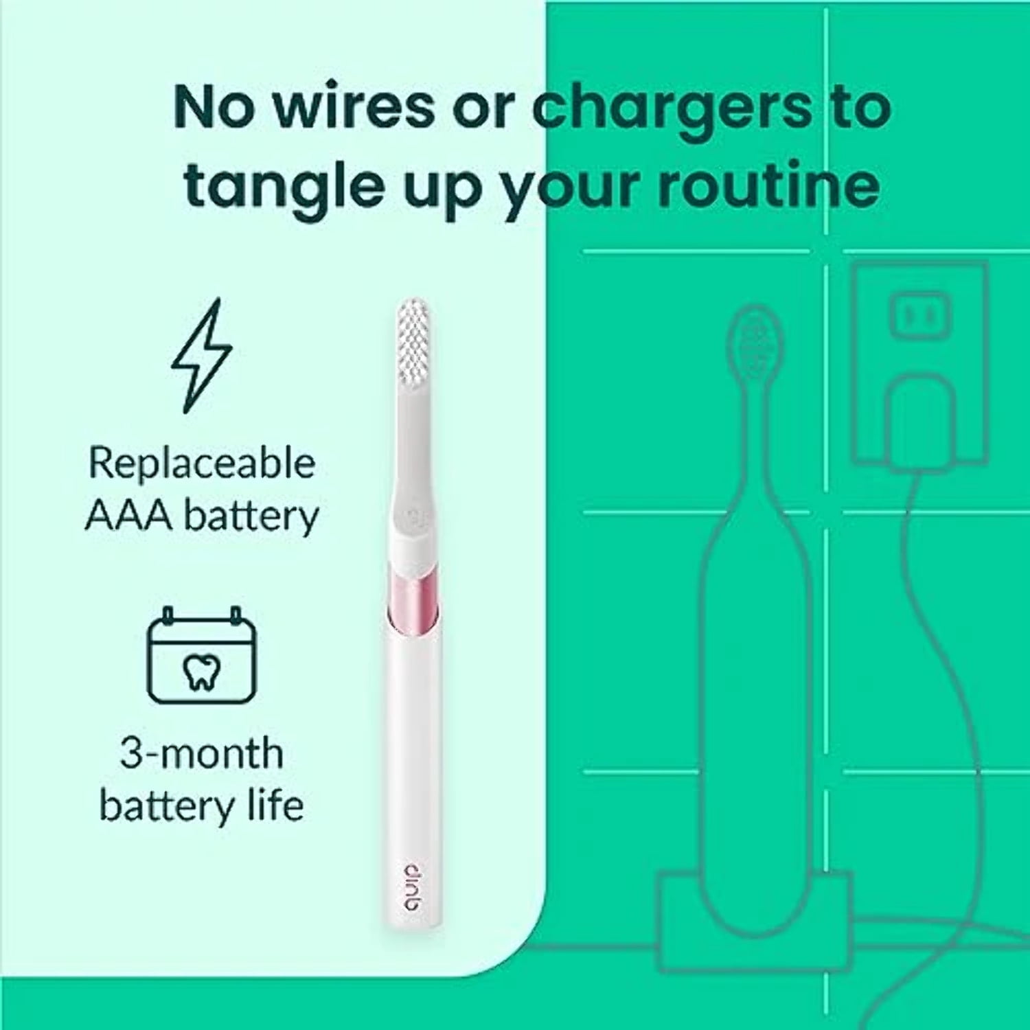 Quip Sonic Toothbrush for Adults, Timed Electric Brush with Soft Bristles, Replaceable Head, Pink Metal Handle, Travel Cover