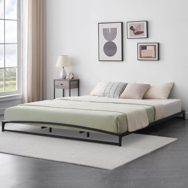 6 - pulgada king size low marco de cama: heavy - duty metal platform, no box spring, noise - free, non - slip, fácil montaje, negra