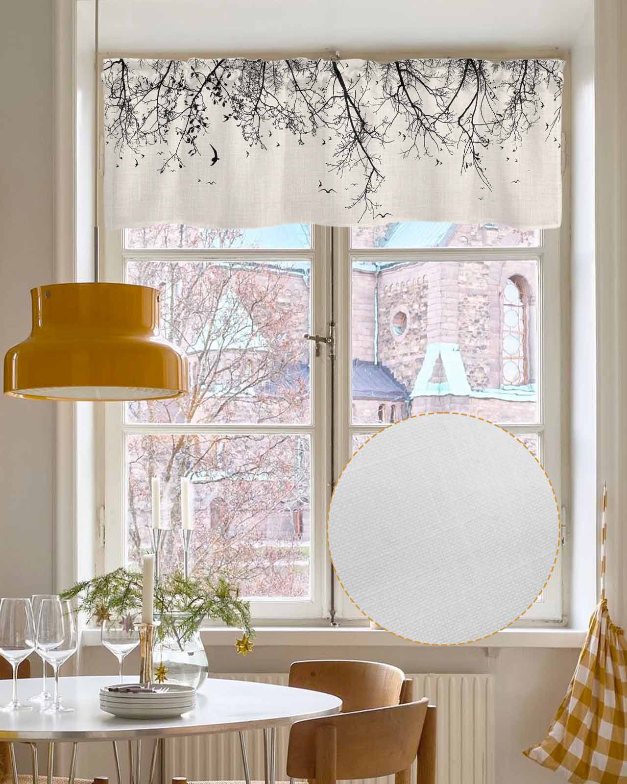 Tree Branch Linen Curtain Valance for Bedroom/Bathroom/Kitchen/Office/Living/Dining Room Window,Abstract Watercolor Rustic Farmhouse Pocket Topper Drapes Decorative Cafe Drapery Panel 54"x18"