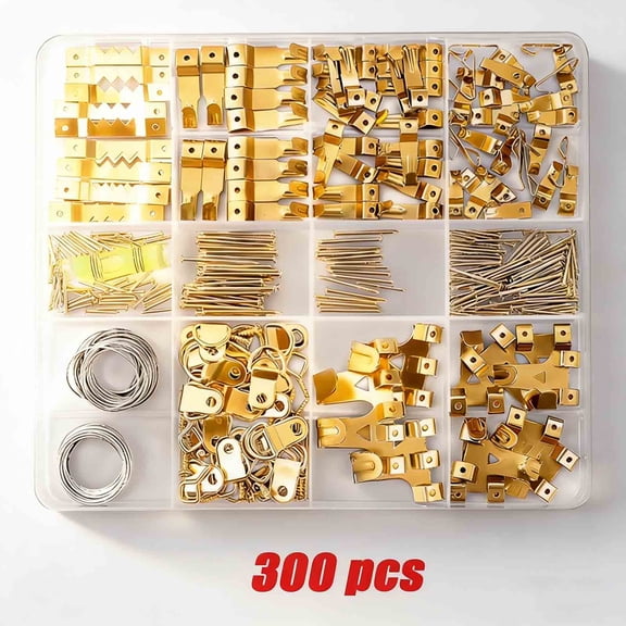 MKDAQIQIU Complete Picture Hanging Kit - Gold, 300-Piece with Hooks, Nails & Tools for Wall Art, Frames & Mirrors