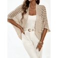 thumbnail image 3 of Elegant Women's Crochet Cardigan - Lightweight Open-Front Knit Sweater with Eyelet Design, Perfect for Spring/Summer/Fall, Available in White or Black, Seasonal Fashion, 3 of 7