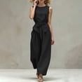 thumbnail image 5 of Mifsaly Women Two Piece Outfits Sets Summer Sleeveless Crewneck Tie Waist Tank Top and Wide Leg Pants with Pockets Elegant Solid Business Casual Vacation Matching Clothes Black,XXL, 5 of 6