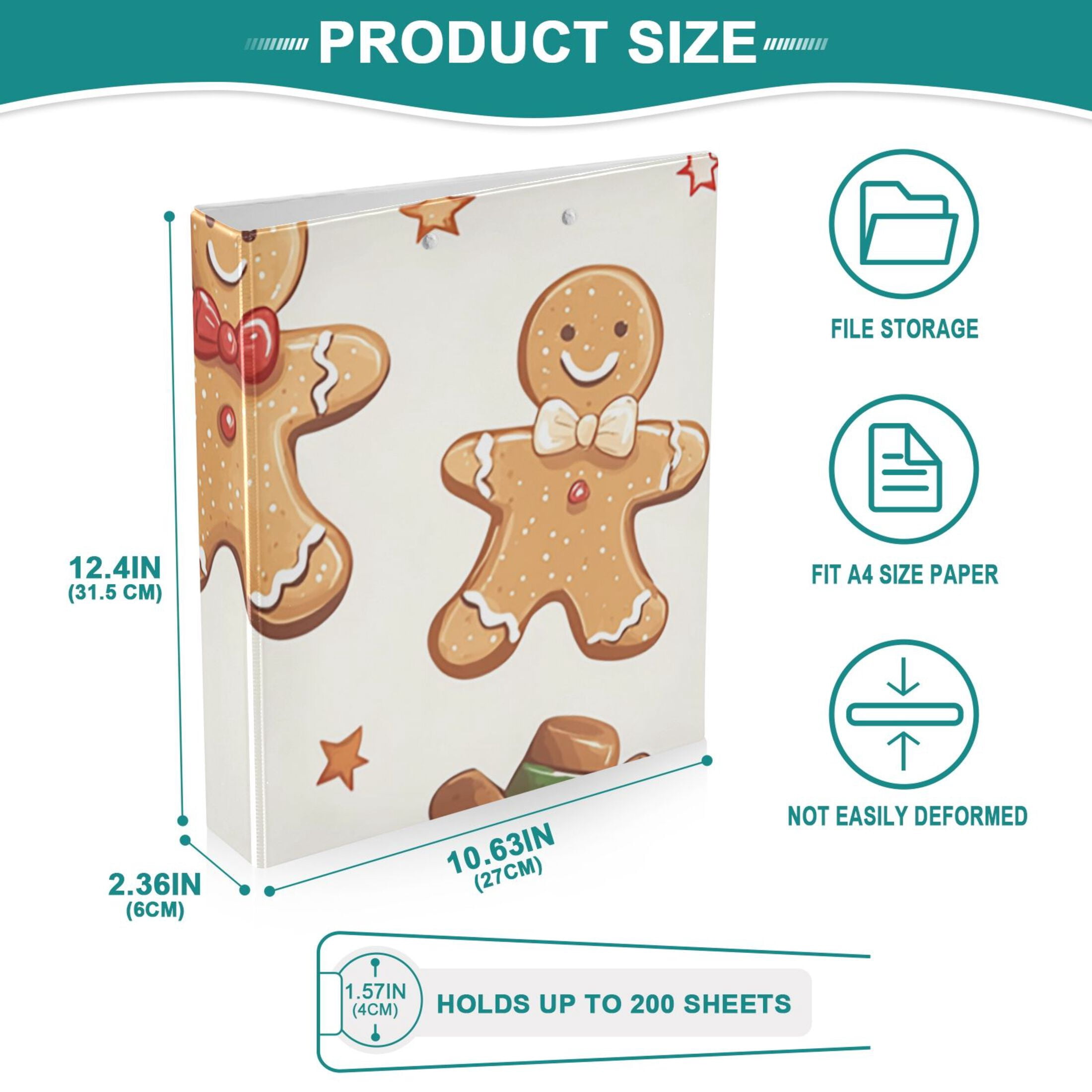 Gingerbread Cookies 3 Ring Binders 1.5 inch Hardcover File Folders with Interior Pockets A4 Size Organizer for School Office Hospital