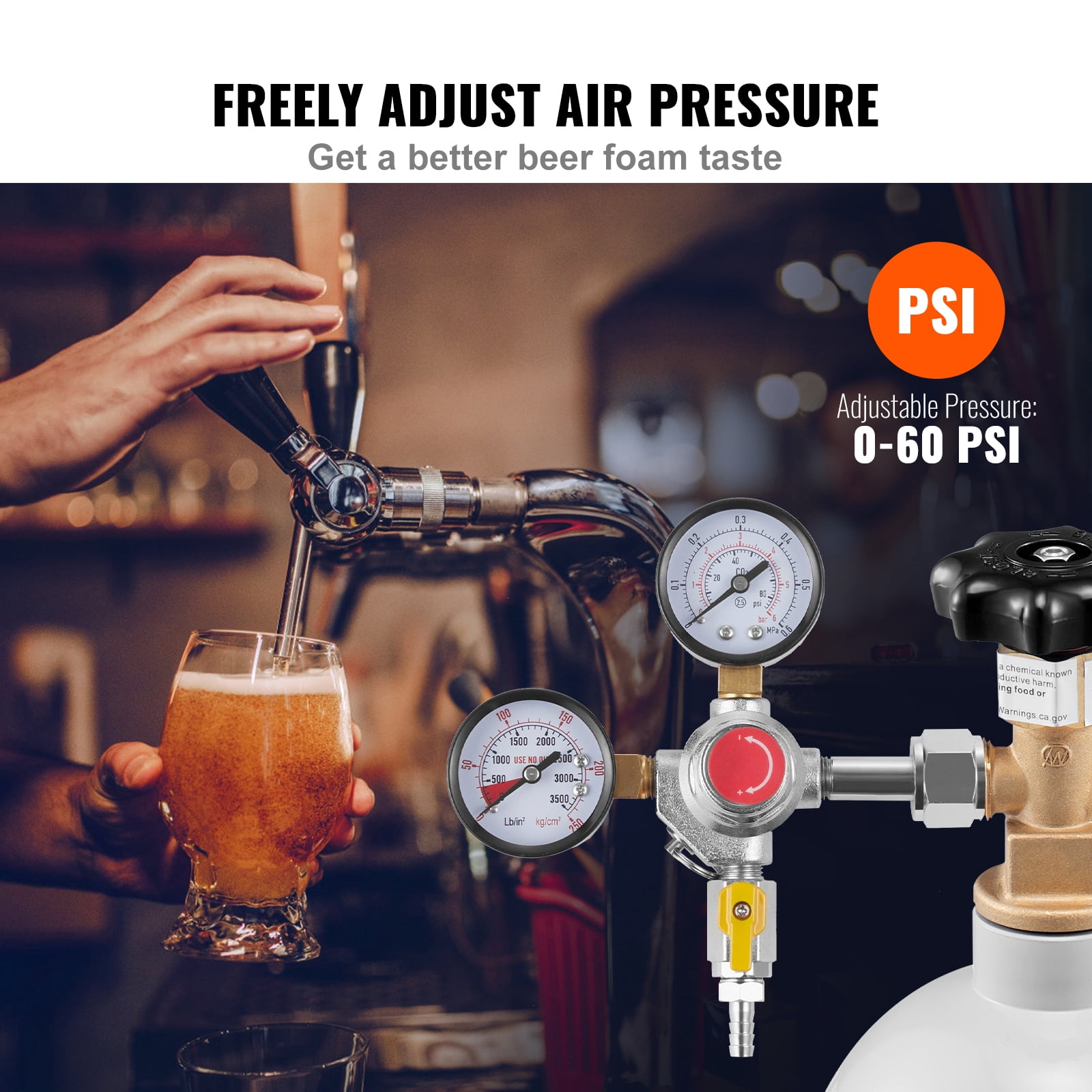 KFFKFF Draft Beer Homebrew CGA320 with CO2 Regulator Gauge and Check Valve
