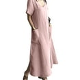 thumbnail image 3 of Uhndy Plus Size Women Dress With Pockets Summer Casual Baggy Long Dresses Short Sleeve Beach Holiday Sundress Pink 2XL, 3 of 5