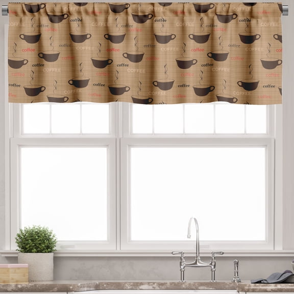 Ambesonne Kitchen Valance Pack of 2, Coffee Cups Espresso, 54"X12", Chocolate Pale Brown