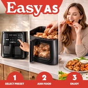 Gourmia 8 Qt Air Fryer, 8 Presets with Digital Display, FryForce 360° Technology, Easy View Window & Interior Light, Dishwasher Safe Basket, Black
