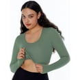thumbnail image 4 of NANAHuang Long Sleeve Crop Tops for Women Workout Tee Built in Bra Cream Feeling Athletic Mild Support U Neck Cropped Shirts, 4 of 6