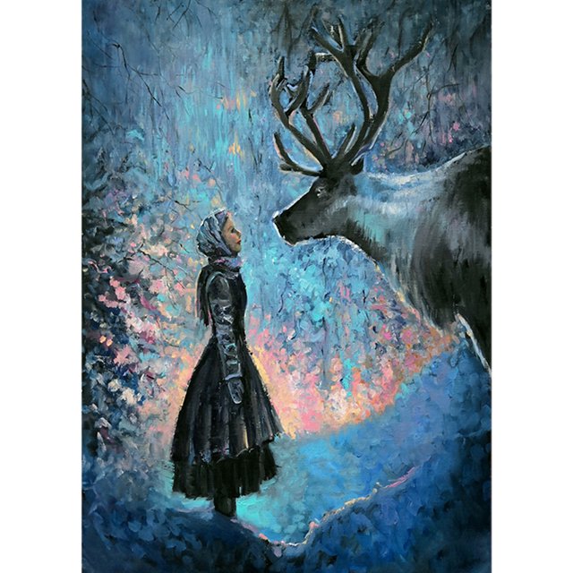 Pintura de diamante (DE9229) Chica Ciervo 5D DIY Paisaje cuadrado Decoración Mosaico 50x70cm FLhrweasw Nuevo