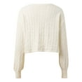 thumbnail image 5 of Wang6 Women Lightweight Cropped Cardigans Sweaters Trendy Long Sleeve Button Cable Knit Sweater Fall V Neck Knitted Outwear Tops White One Size, 5 of 7