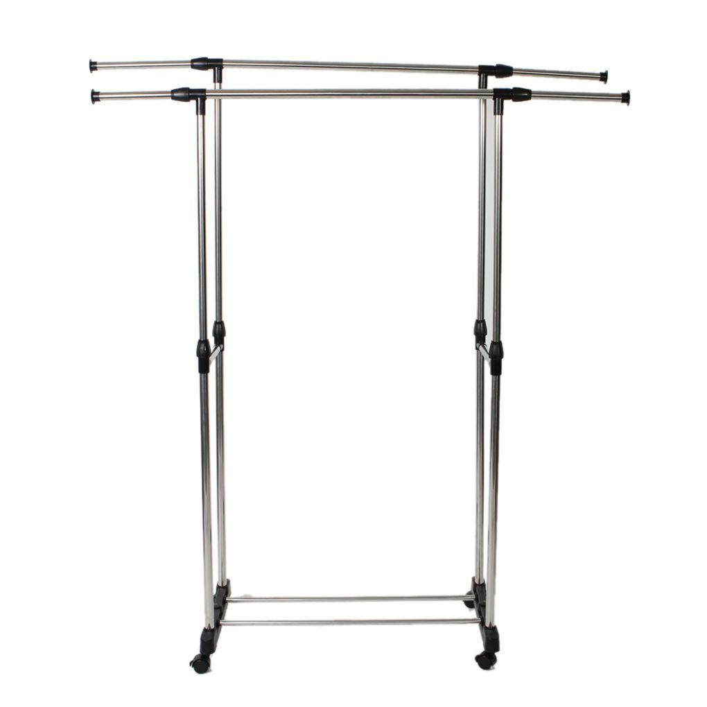Double Bar Garment Rack Metal Height Adjustable Clothes Hanger Width