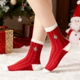 thumbnail image 1 of Calcetines navideños gruesos de polar para mujer (paquete de 2) | Calcetines cálidos de media pantorrilla de nailon y elastano | Calcetines de invierno de felpa con bordado festivo para usar y, 1 of 6