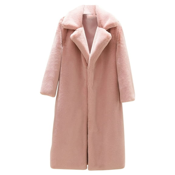 Lovskoo 2024 Women's 2023 Winter Faux Fur Jackets Fall Fashion Open Front Notch Lapel Plus Size Extra Thick Warm Coat Outerwear Pink