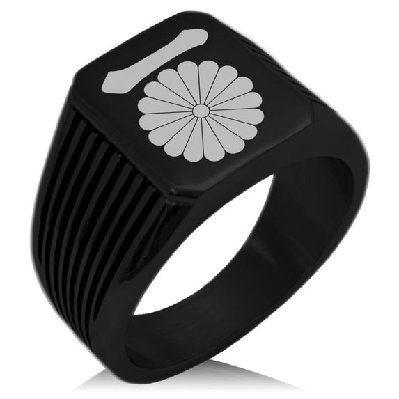 Stainless Steel Nasu Samurai Crest Needle Stripe Pattern Biker Style Polished Ring