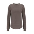 thumbnail image 5 of Qwertyu Knit Sweater Women Long Sleeve Crewneck Sweatshirts Trendy Tunic Pullover Tops with Thumb Holes Comfy Winter Sweaters Coffee L, 5 of 7
