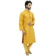 thumbnail image 3 of Atasi Men's Kurta Pyjama Set Yellow Dupion Ethnic Bollywood Shirt-Small, 3 of 7