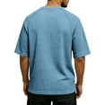thumbnail image 3 of Men'S Waffle Knit Henley Shirts With Chest Pocket Short Sleeve Casual Loose Fit Breathable Tops For Workout And Daily Activities,Light Blue,S, 3 of 7