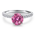 thumbnail image 3 of Gem Stone King 10K White Gold Pink Moissanite and Lab Grown Diamond Engagement Ring for Women | 1.40 Cttw | Round 7MM | Gemstone Birthstone | Size 7, 3 of 6