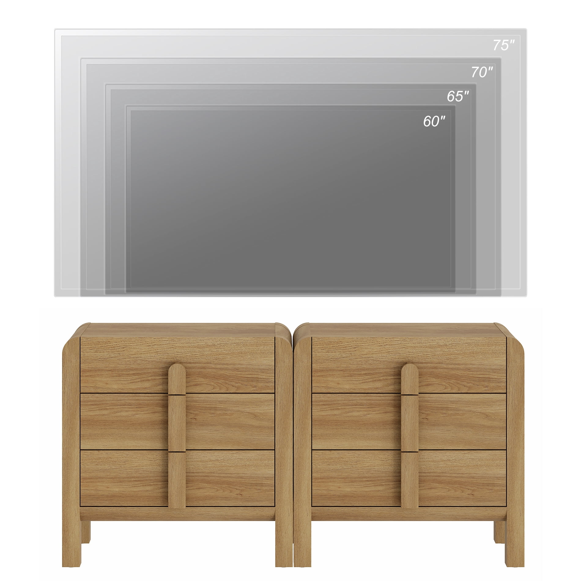 3 Drawer Curved Dresser for Bedroom Set of 2, Mid Century Modern Chest of Drawers, Wood Storage 6 Drawer Dresser Organizer for Bedroom Living Room Hallway Closet